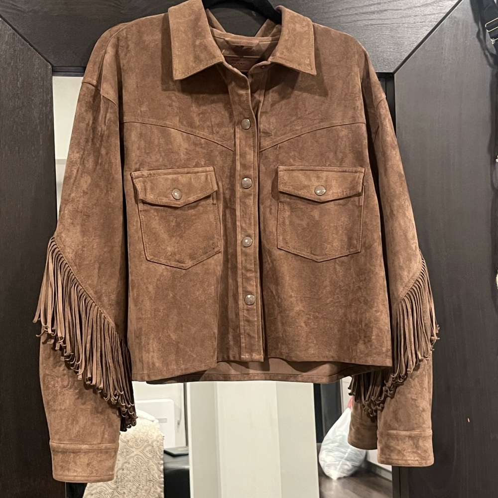 Blank NYC Tan Suede Fringe Jacket